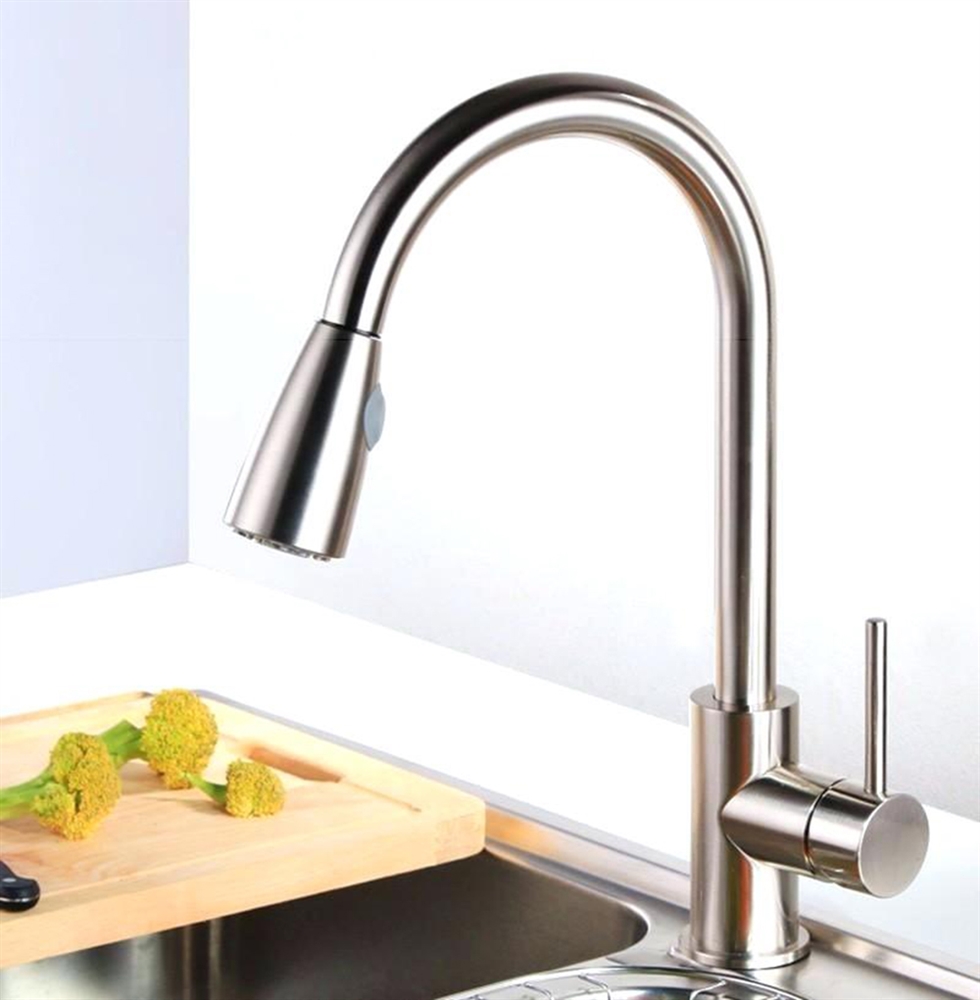 Venice Brushed Nickel Single Handle Kitchen Sink Faucet with Pull Down Spout